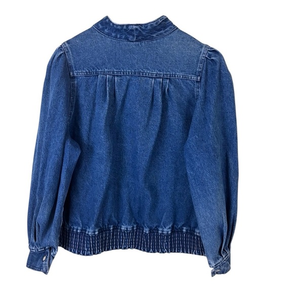 Vintage Retro 80’s Cotton V-Neck Pucker Shoulder V-Neck Snap Denim Jacket (L) - Picture 3 of 16